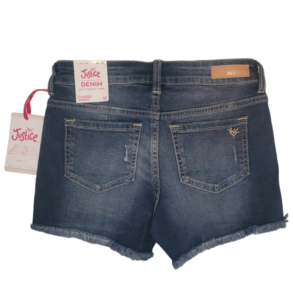 Girls Justice Distressed Classic Denim Dark Wash Shorts Size 12